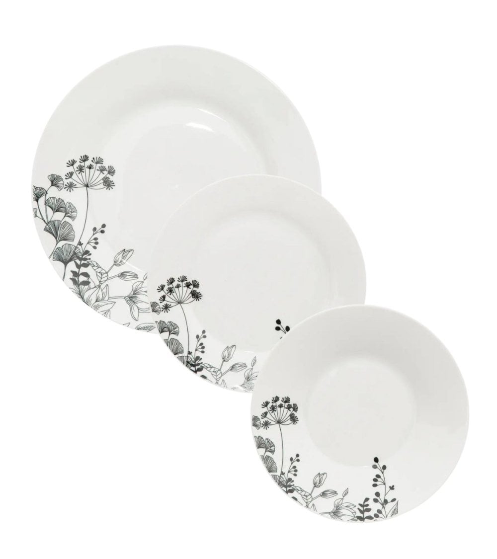 Vajilla Blanca Floral de 18 Piezas