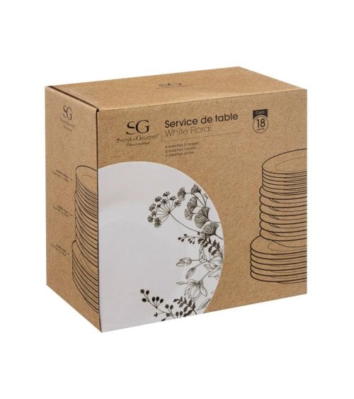 Vajilla Blanca Floral de 18 Piezas