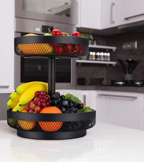 Cesta de Frutas Negra de 2 Niveles