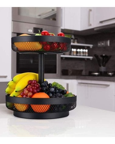Cesta de Frutas Negra de 2 Niveles