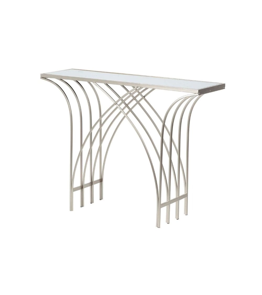 Consola Elegante con Arco de Metal y Tablero Espejo