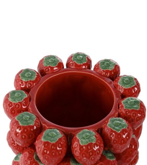 Jarrón Rojo de Fresas de Gres