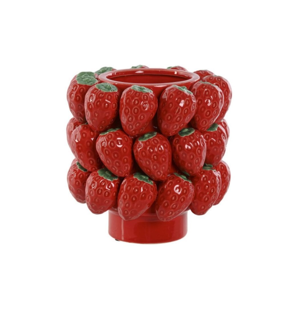 Jarrón Rojo de Fresas de Gres