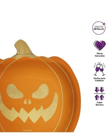 Set de 6 Platos Desechables de Calabaza para Halloween