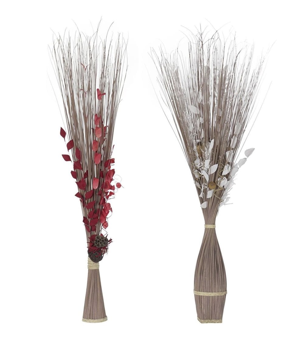 Ramo de Flor Seca Artificial para Interior Granate y Blanco
