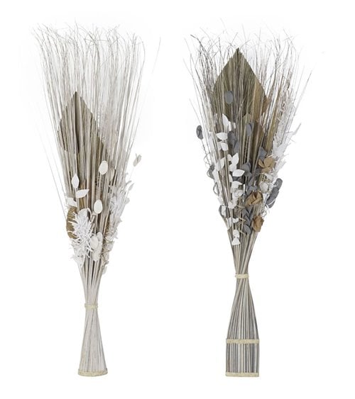 Ramo de Flor Seca Artificial para Interior Blanco y Gris