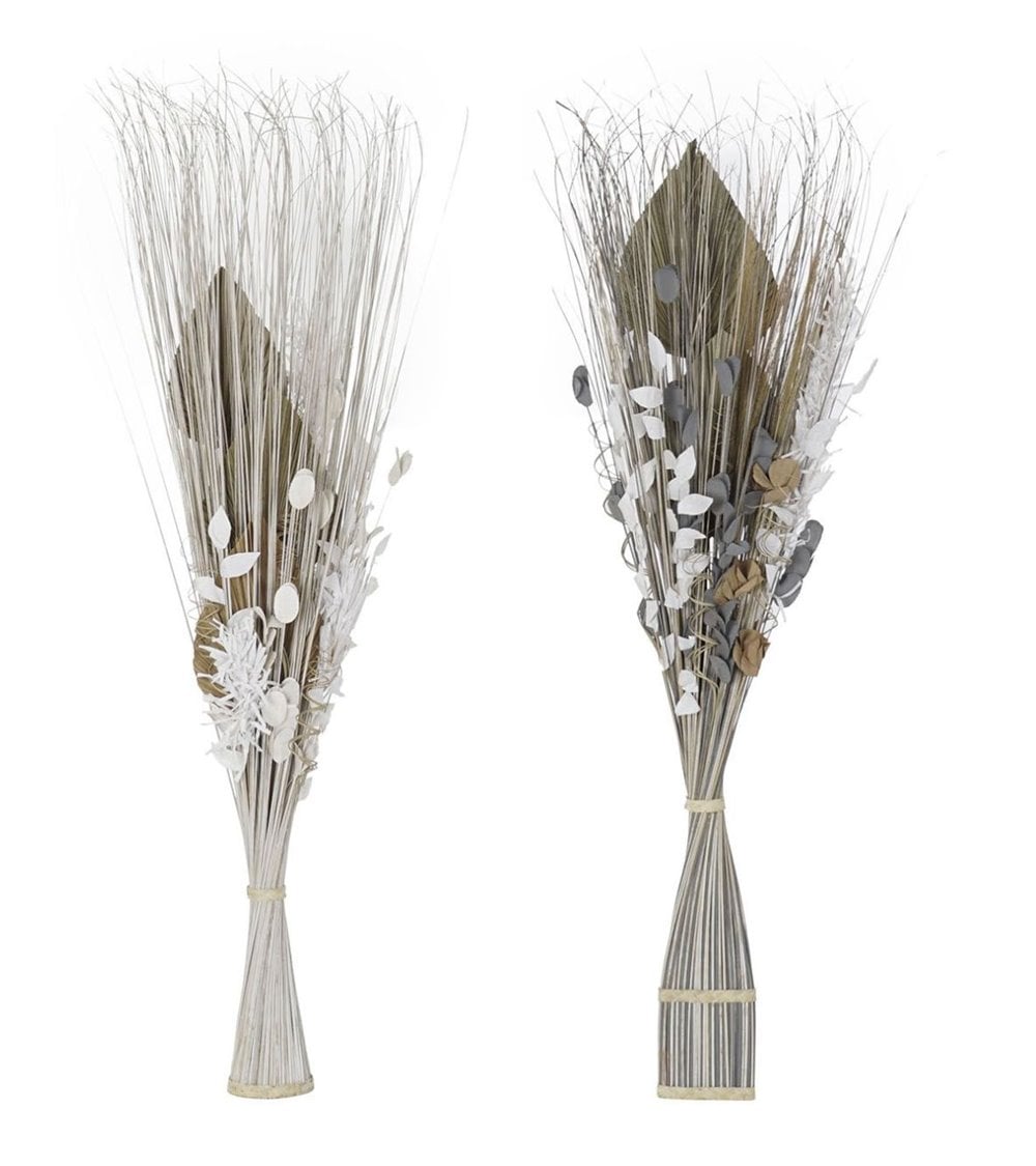 Ramo de Flor Seca Artificial para Interior Blanco y Gris