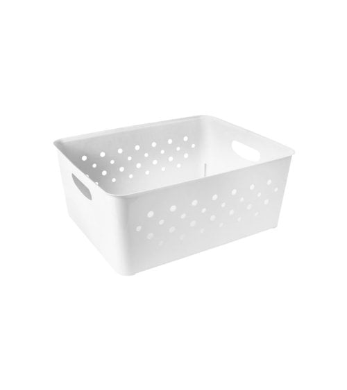 Cesta Rectangular de Plástico con Diseño de Círculos