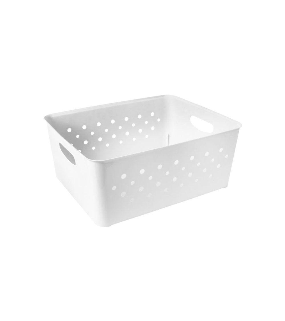 Cesta Rectangular de Plástico con Diseño de Círculos