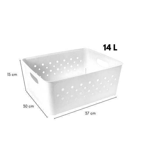 Cesta Rectangular de Plástico con Diseño de Círculos