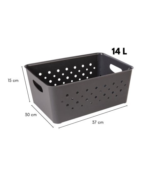 Cesta Rectangular de Plástico con Diseño de Círculos