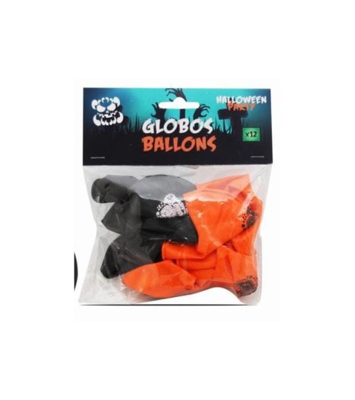 Set 12 Globos en Color Naranja y Negro de Halloween
