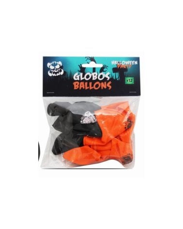 Set 12 Globos en Color Naranja y Negro de Halloween