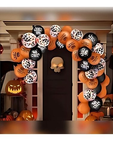 Set 12 Globos en Color Naranja y Negro de Halloween