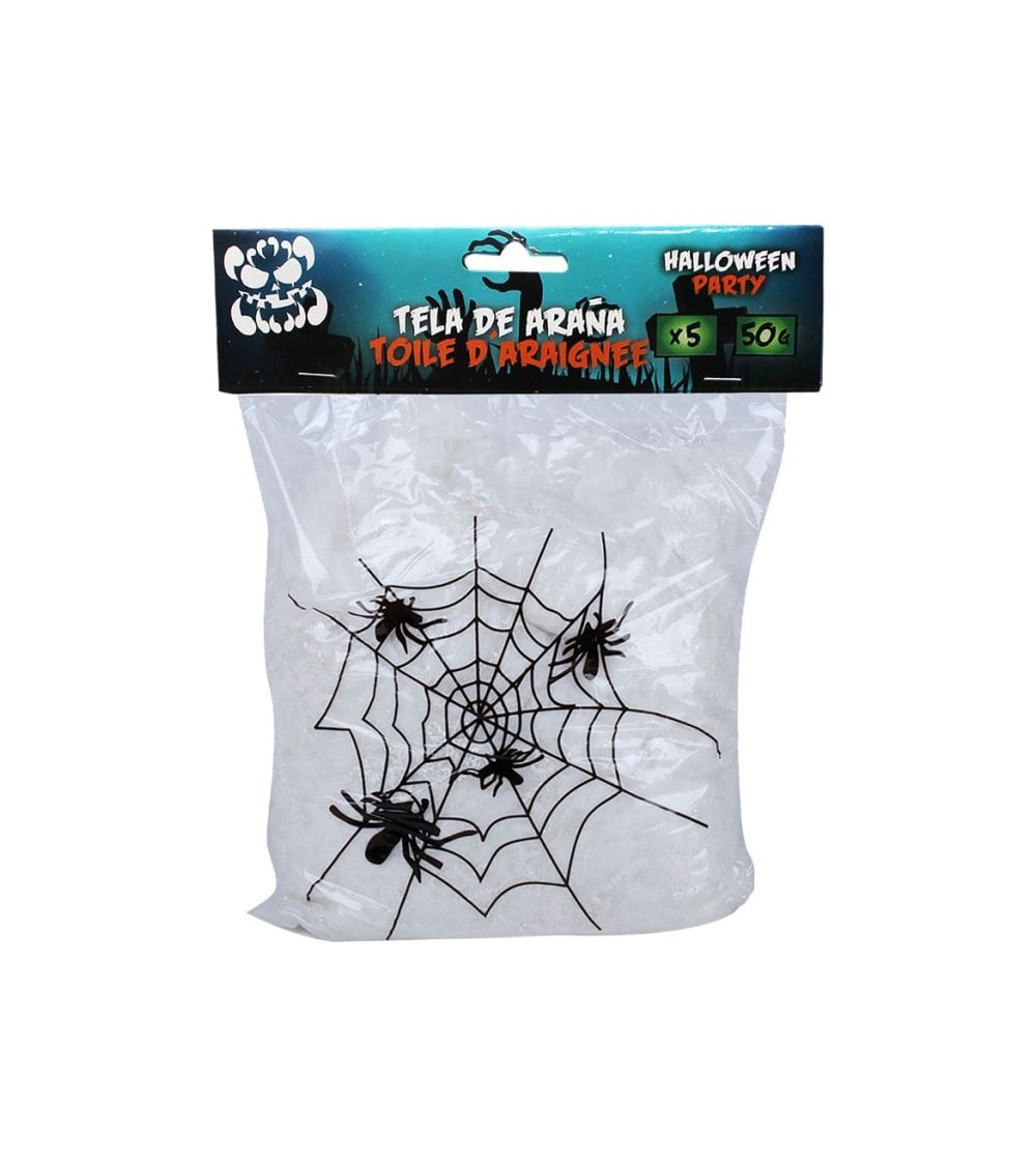 Tela de Araña con 5 Arañas para Halloween