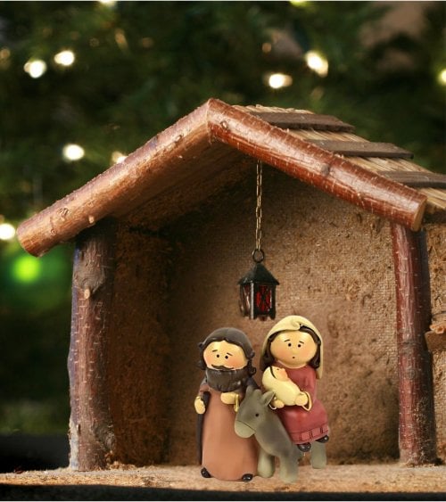 Santa Familia con Burro de Cerámica