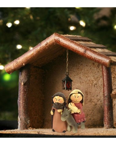 Santa Familia con Burro de Cerámica