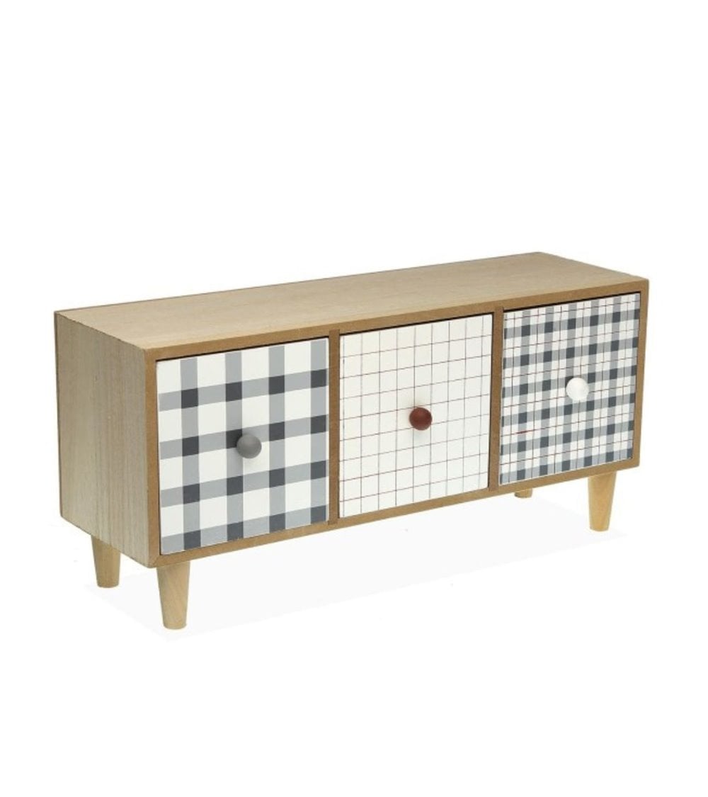 Joyero Madera Camy con 3 Cajones y Cuadros Vichy