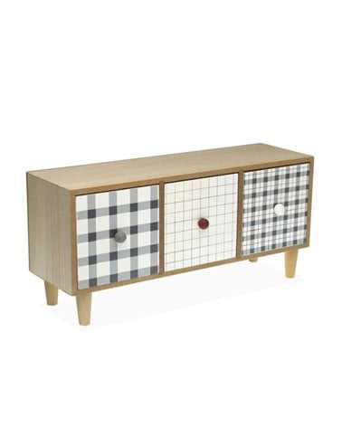 Joyero Madera Camy con 3 Cajones y Cuadros Vichy