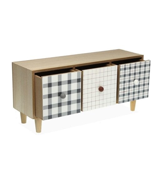 Joyero Madera Camy con 3 Cajones y Cuadros Vichy