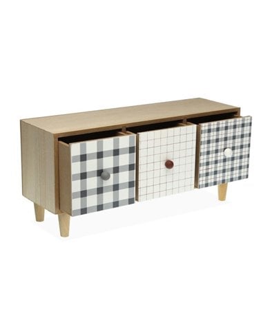 Joyero Madera Camy con 3 Cajones y Cuadros Vichy