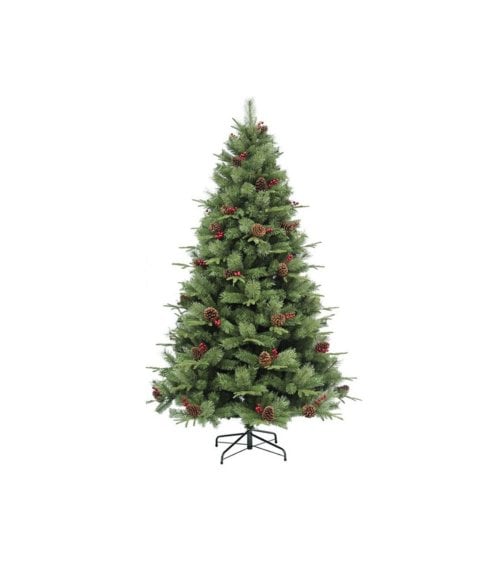 Árbol de Navidad Verde con Bayas Rojas y Piñas