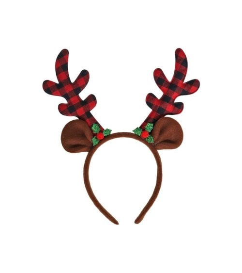 Diadema Navideña de Reno a Cuadros