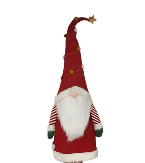 Gnomo Navideño con Gorro Rojo Alto de Pie