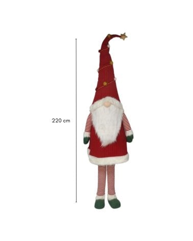 Gnomo Navideño con Gorro Rojo Alto de Pie
