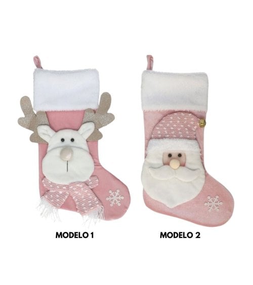 Calcetín Navideño Rosa para Colgar