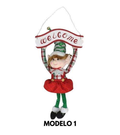 Cartel Colgante Elfo Navideño con Bienvenida