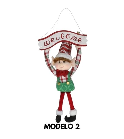 Cartel Colgante Elfo Navideño con Bienvenida
