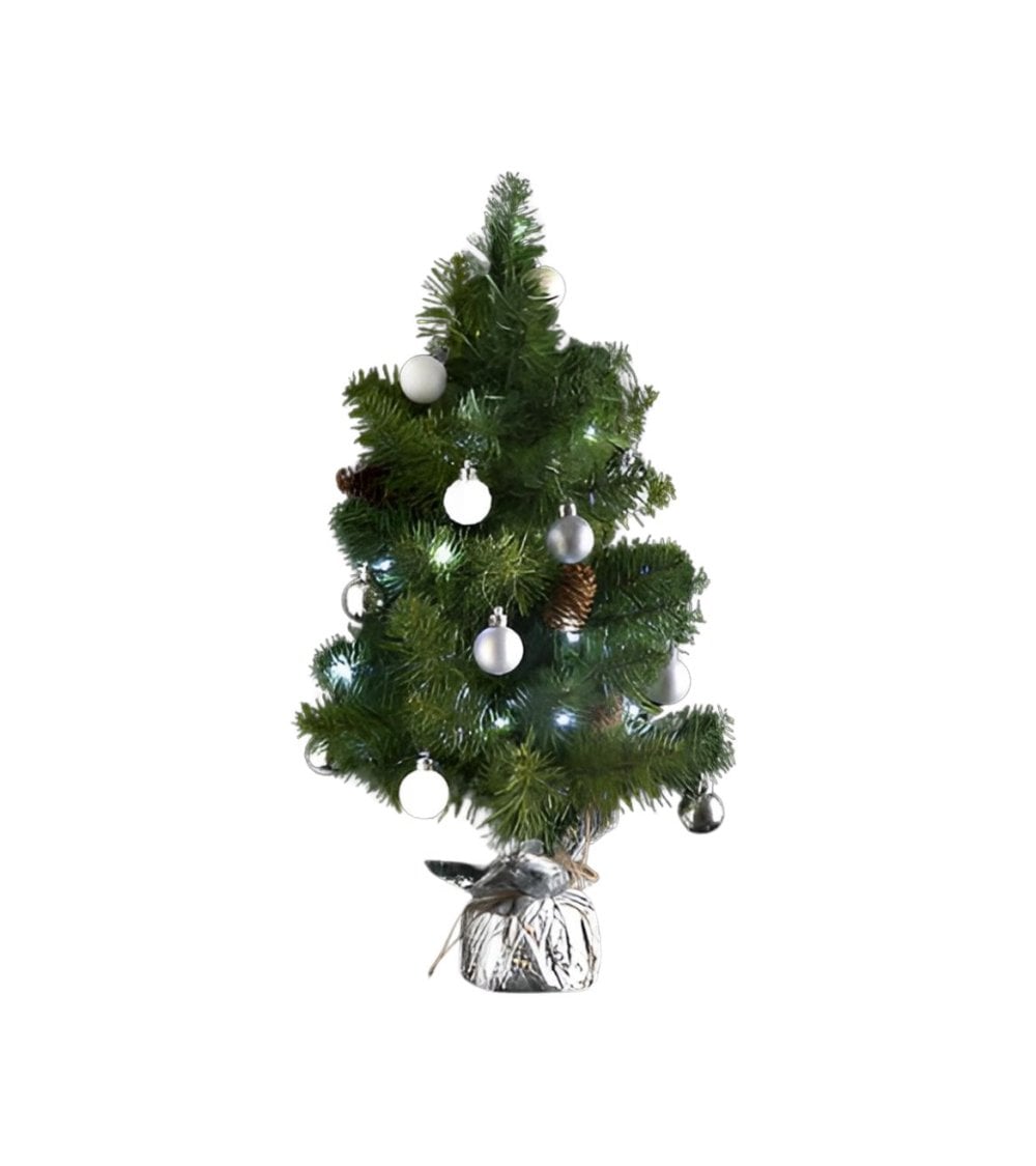 Mini Árbol de Navidad Decorado Plateado