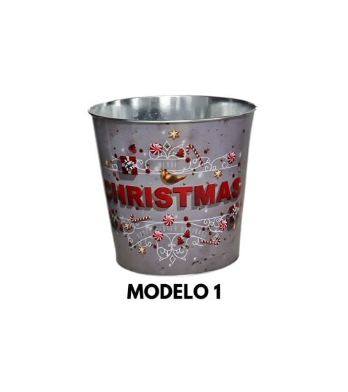 Macetero de Metal con Diseño Navideño