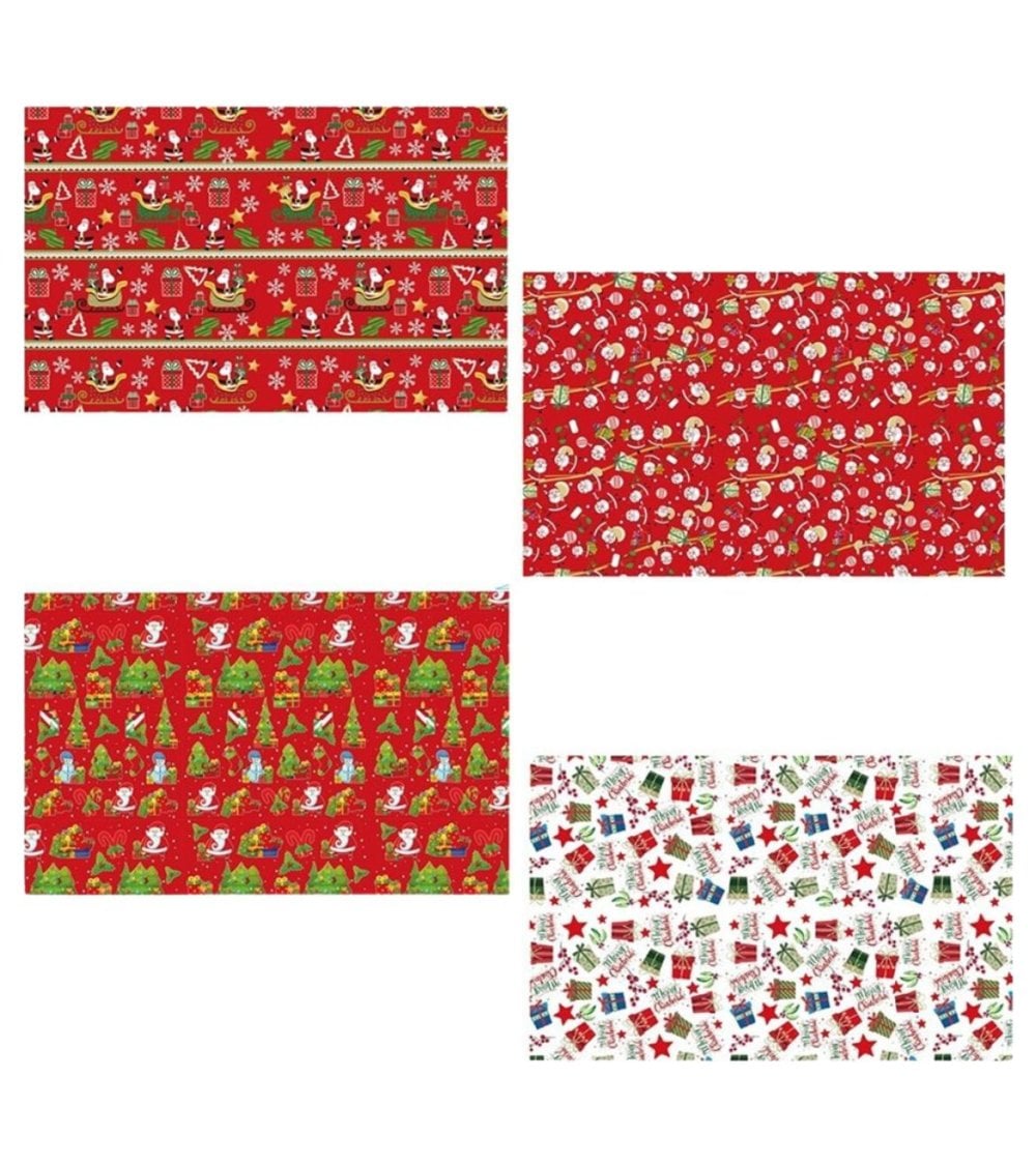 Papel de Regalo Navideño Rojo con Personajes