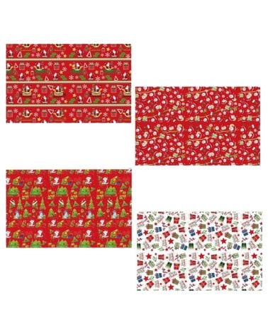 Papel de Regalo Navideño Rojo con Personajes