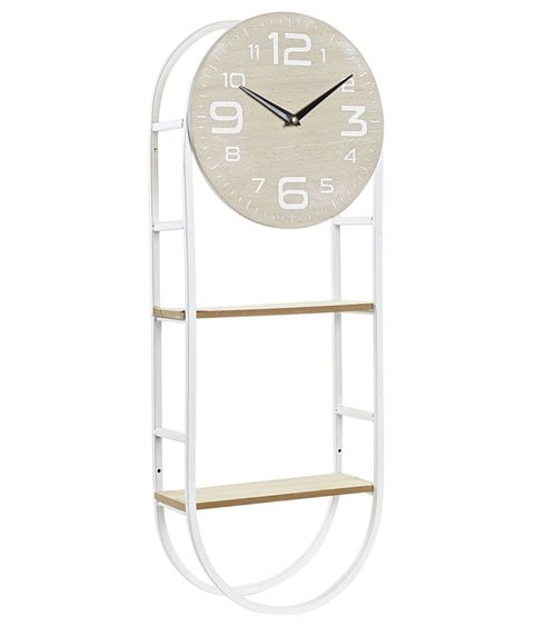 Reloj de Pared en Madera con Estantería