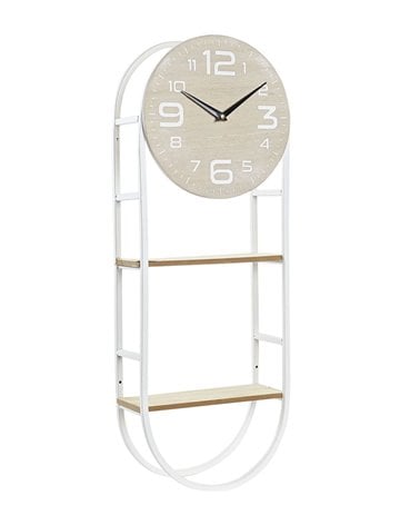 Reloj de Pared en Madera con Estantería