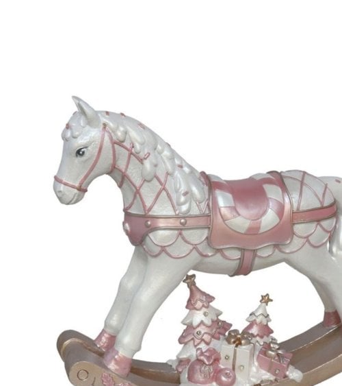 Figura Navideña de Caballo Balancín Rosa y Blanco