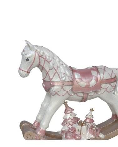 Figura Navideña de Caballo Balancín Rosa y Blanco