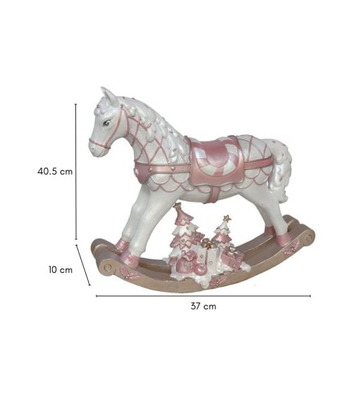 Figura Navideña de Caballo Balancín Rosa y Blanco