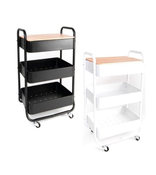 Carrito Auxiliar con Tapa Madera para Almacenaje