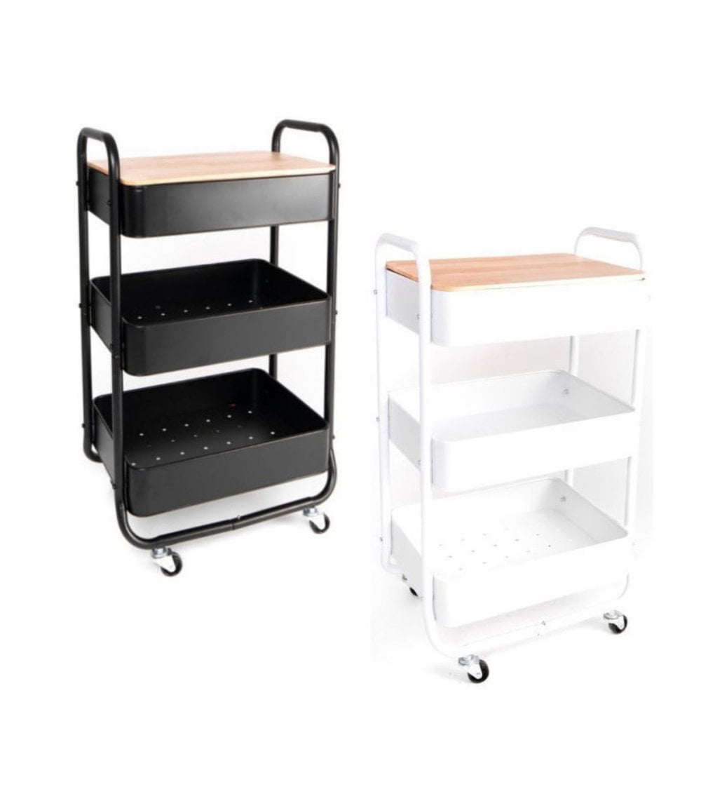 Carrito Auxiliar con Tapa Madera para Almacenaje