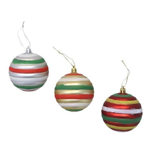 Bola con Rayas Blanco, Verde y Rojo para Árbol