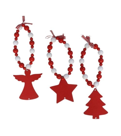 Colgante de Cuentas Rojas y Blancas para Árbol