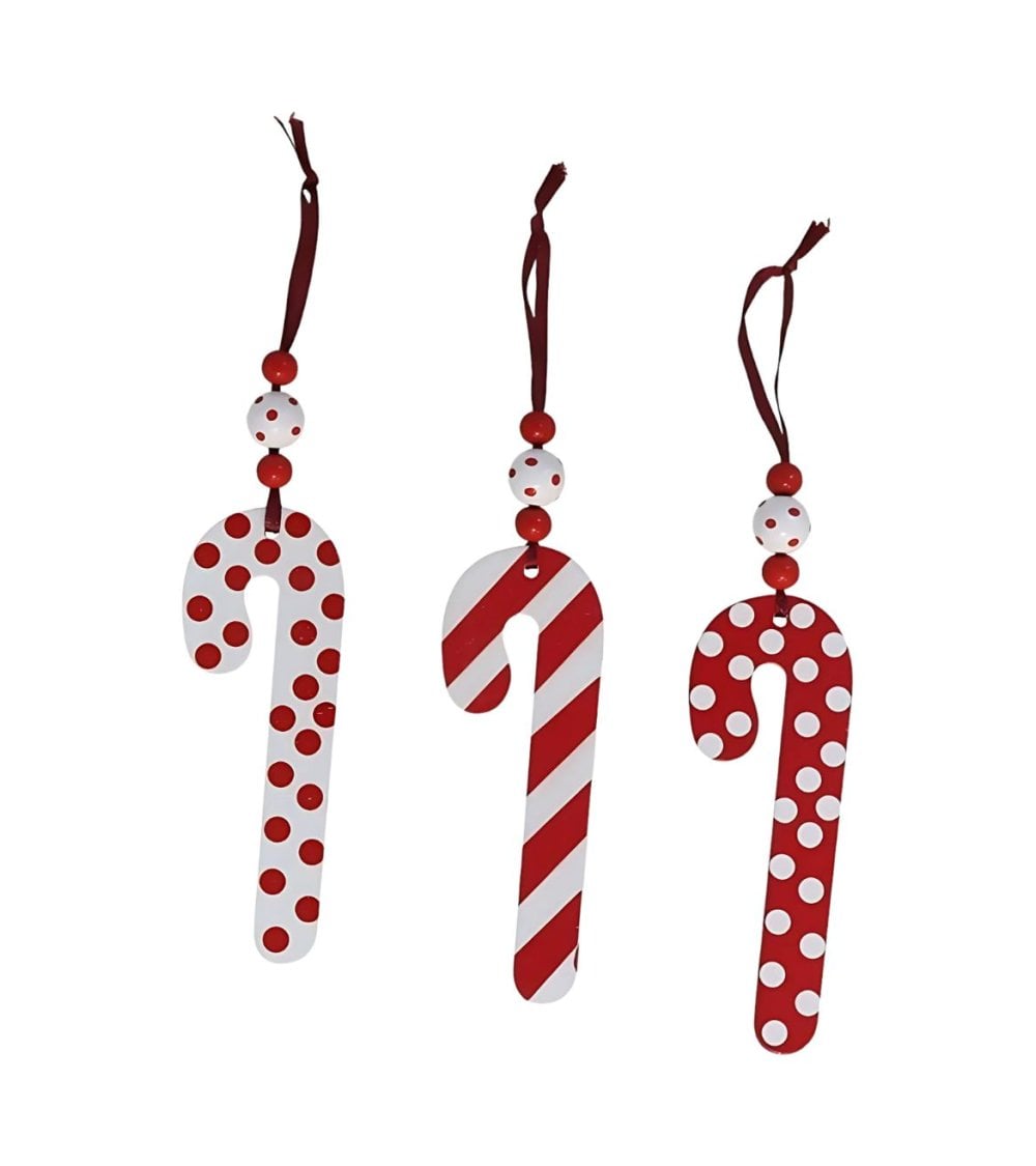 Colgante Bastón con Patrón Rojo y Blanco para Árbol