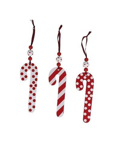 Colgante Bastón con Patrón Rojo y Blanco para Árbol