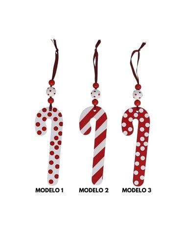 Colgante Bastón con Patrón Rojo y Blanco para Árbol