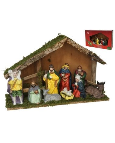 Nacimiento de 9 Piezas con Casa para Belén
