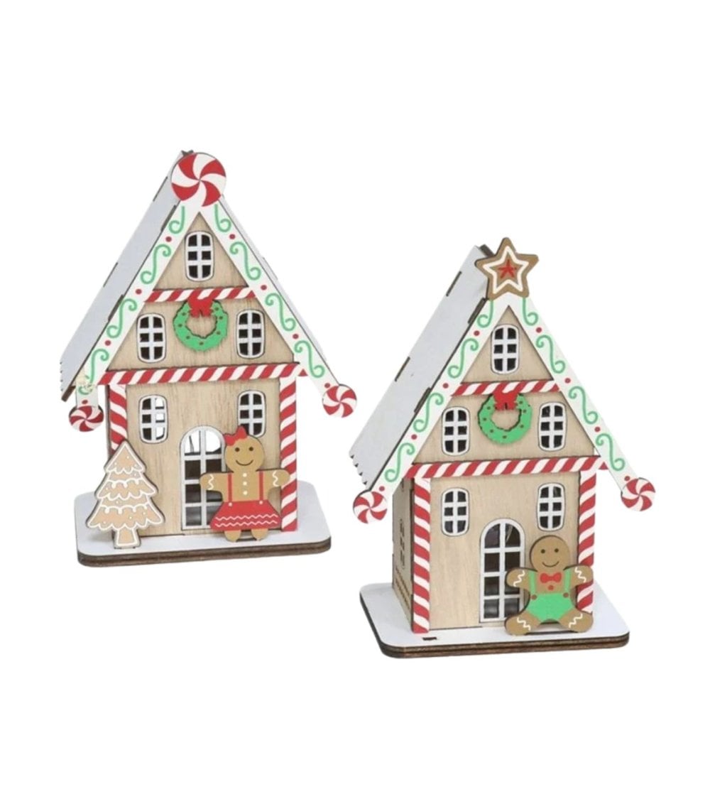 Casa de Jengibre de Madera con Luces